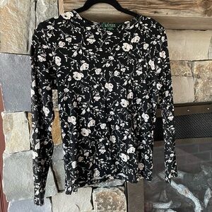 Ralph Lauren Black and White Floral Long Sleeve Top